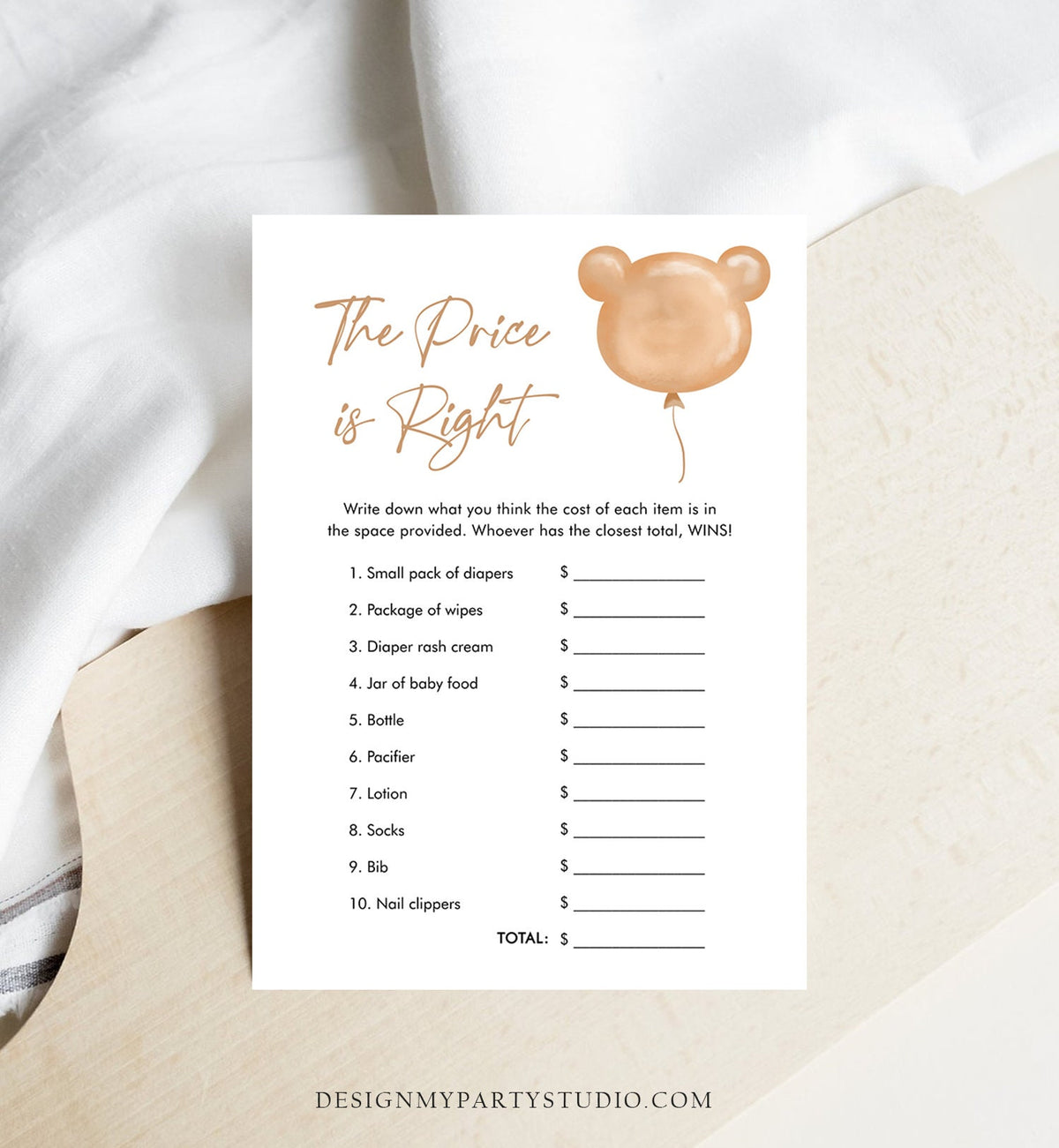 Editable The Price is Right Baby Shower Game Modern Bear Cute Teddy Bear Baby Shower Boho Bearly Wait Digital Template Printable 0439