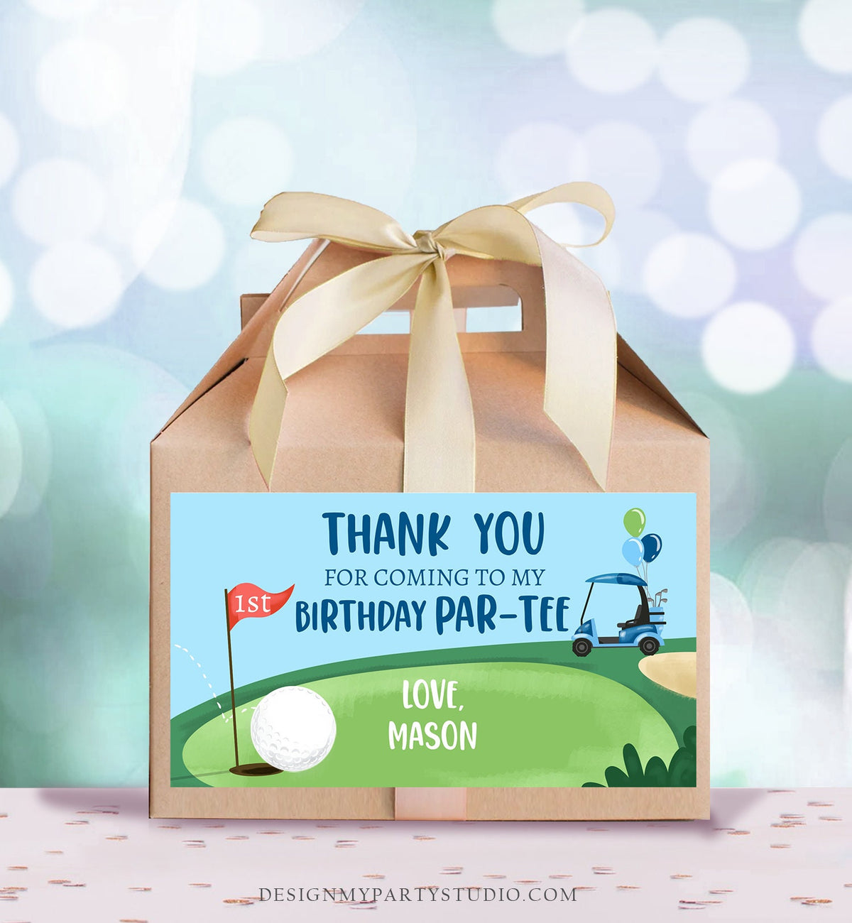 Editable Hole in One Gable Box Label Golf Boy Birthday Party Golf Gift Favor Par-tee Golfing 1st Digital Download Template Printable 0405