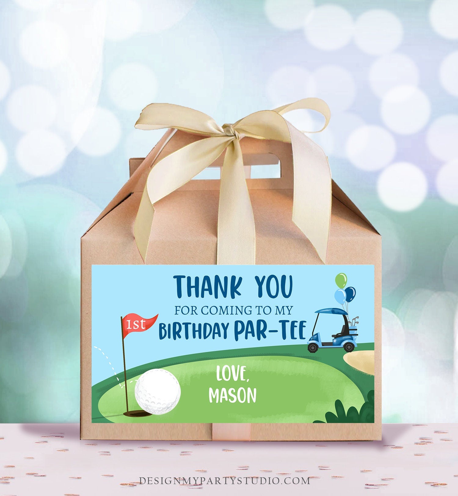 Editable Hole in One Gable Box Label Golf Boy Birthday Party Golf Gift Favor Par-tee Golfing 1st Digital Download Template Printable 0405