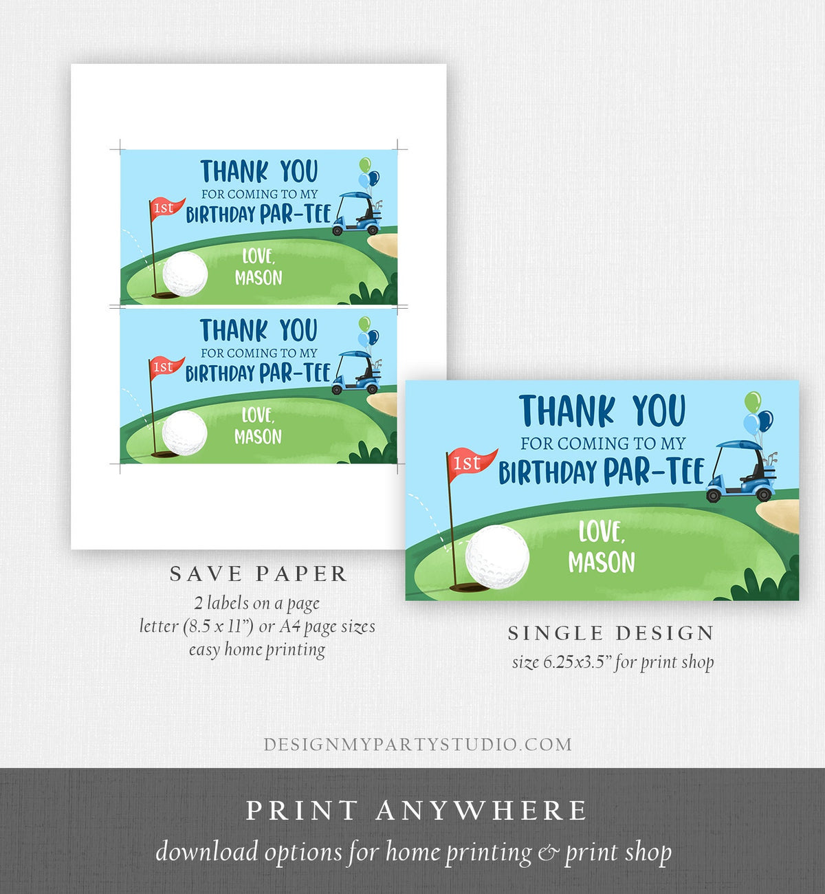 Editable Hole in One Gable Box Label Golf Boy Birthday Party Golf Gift Favor Par-tee Golfing 1st Digital Download Template Printable 0405
