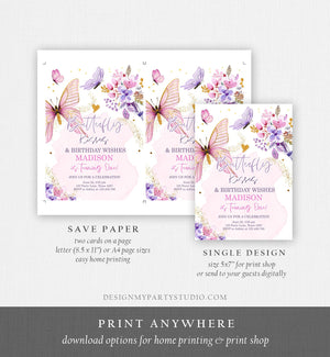 Editable Butterfly Birthday Invitation Girl Butterfly Kisses Invite 1st Birthday Party Floral Pink Download Printable Template Corjl 0437