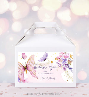 Editable Butterfly Gable Gift Box Label Butterfly Birthday Girl Treat Box Label Garden Baby Shower Pink Purple Download Printable Corjl 0437