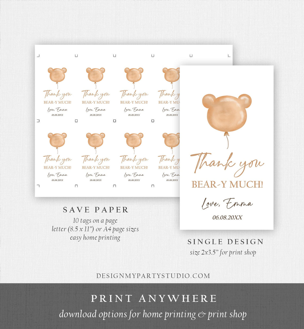 Editable Boho Teddy Bear Favor Tags Thank You Beary Much Tag Bearly Wait Baby Shower Bear Label Boy Girl Template Corjl PRINTABLE 0439