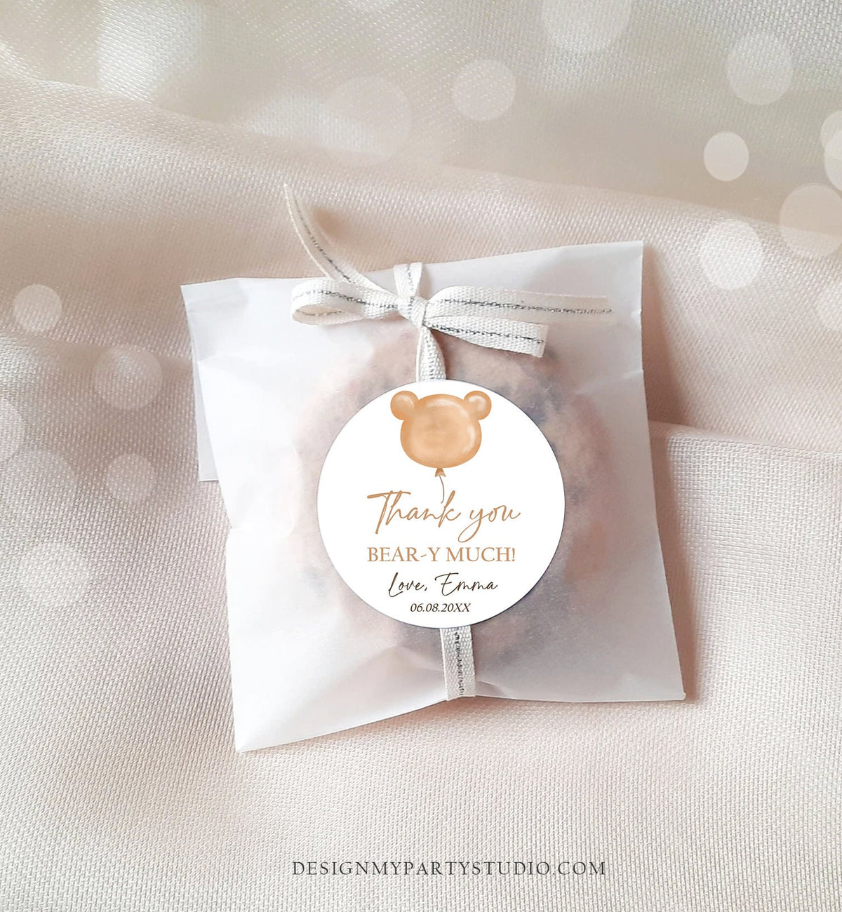 Editable Boho Teddy Bear Favor Tags Thank You Beary Much Round Sticker Bearly Wait Baby Shower Bear Label Template Corjl PRINTABLE 0439
