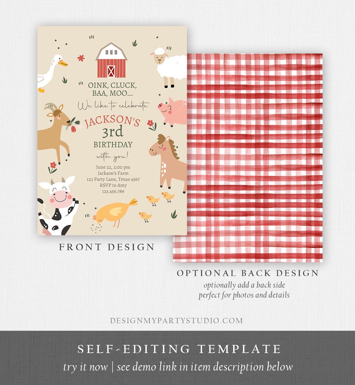 Editable Farm Animals Birthday Invitation Boy Farm Barnyard Birthday Party Animals Modern Farm Digital Download Template Printable 0436