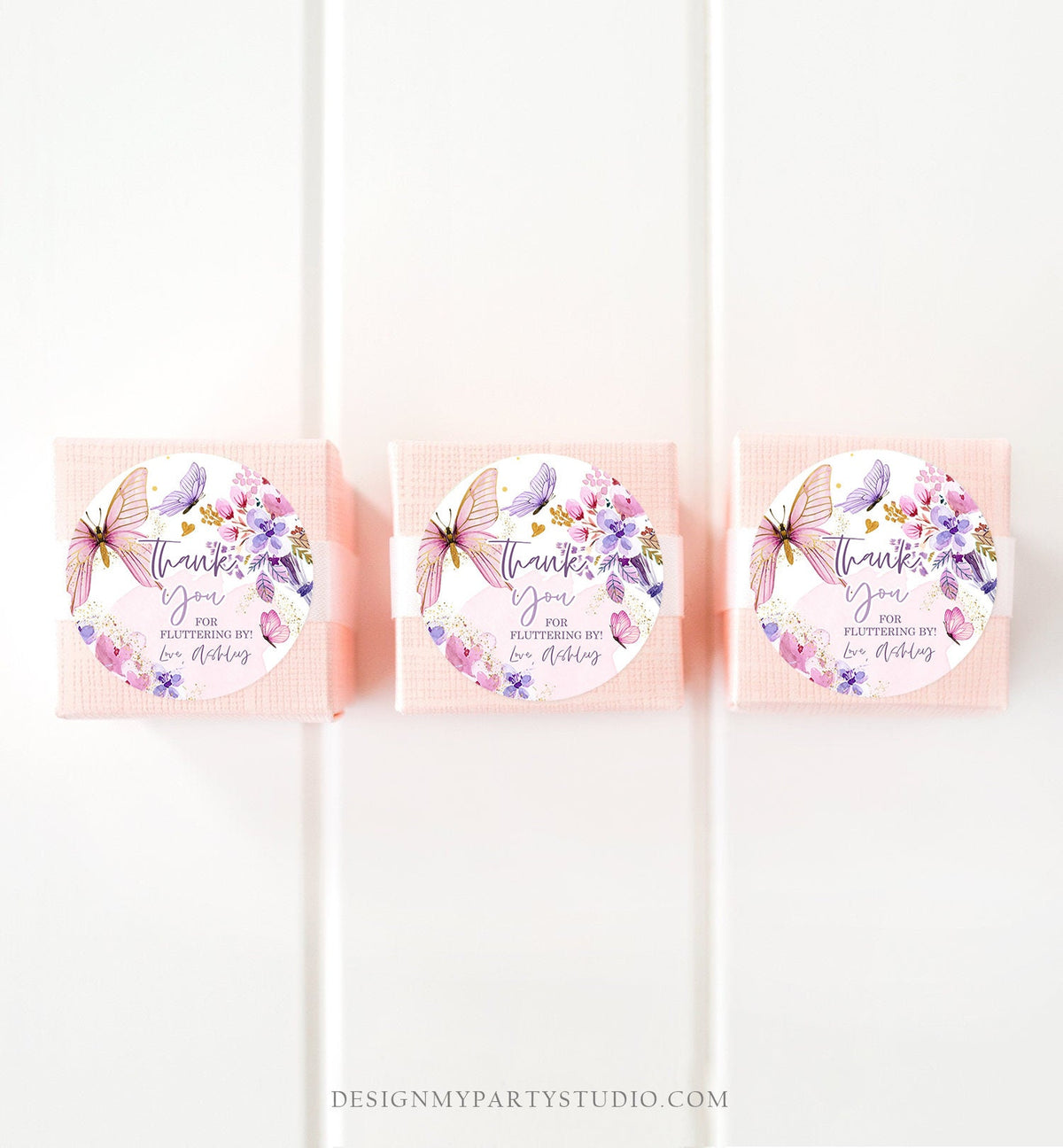 Editable Butterfly Favor Tags Floral Butterfly Birthday Thank you tag Garden Shower Pink Gold Purple Fluttering By Template PRINTABLE 0437