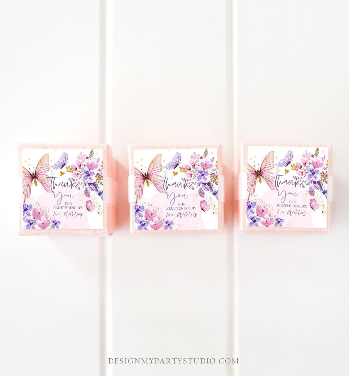 Editable Butterfly Favor Tags Floral Butterfly Birthday Thank you tag Garden Shower Pink Gold Purple Fluttering By Template PRINTABLE 0437