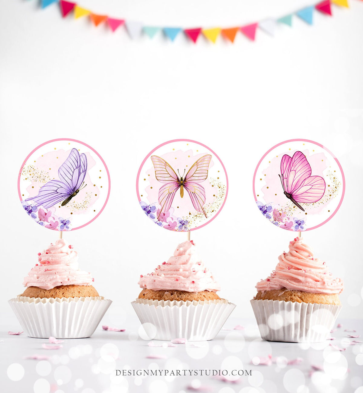 Butterfly Cupcake Toppers Favor Tags Floral Butterfly Birthday Party Decor Garden Butterfly Baby Shower Girl Download Digital PRINTABLE 0437