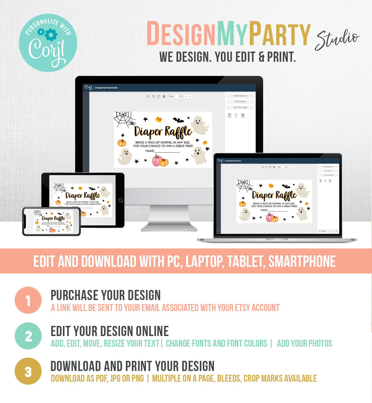 Editable Halloween Diaper Raffle Ticket Peek a Boo Halloween Baby Shower Registry Card Diaper Game Place Card Template PRINTABLE Corjl 0418