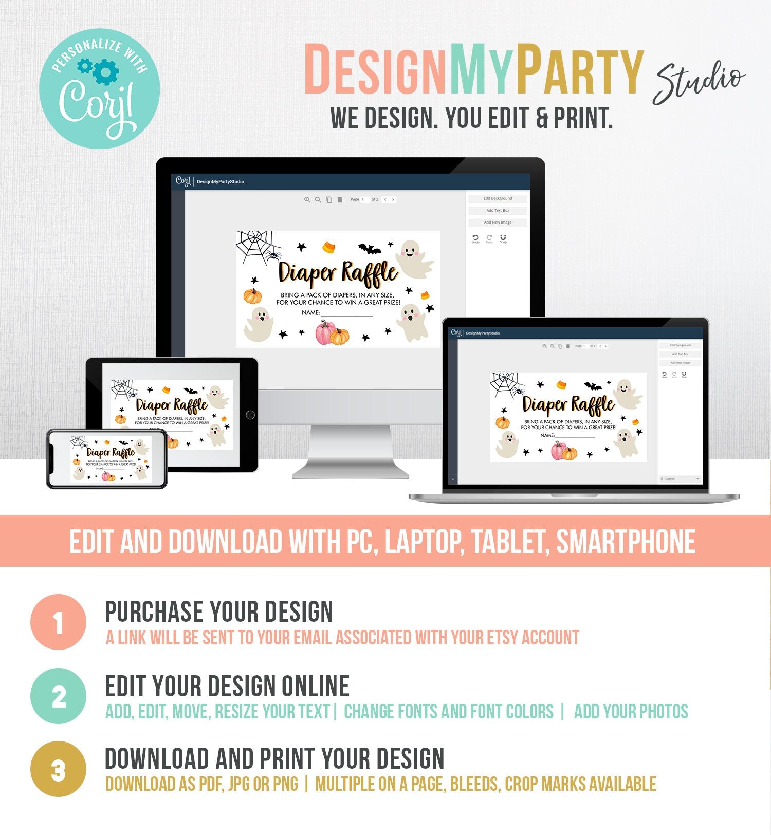 Editable Halloween Diaper Raffle Ticket Peek a Boo Halloween Baby Shower Registry Card Diaper Game Place Card Template PRINTABLE Corjl 0418