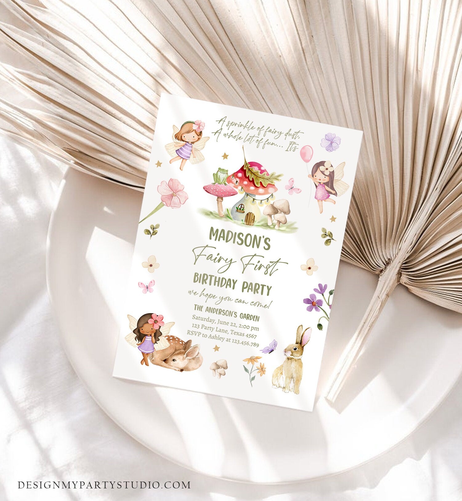 Editable Fairy Birthday Invitation Whimsical Enchanted Pixie Fairy Party Floral Fairy Girl Digital Download Evite Template Printable 0438
