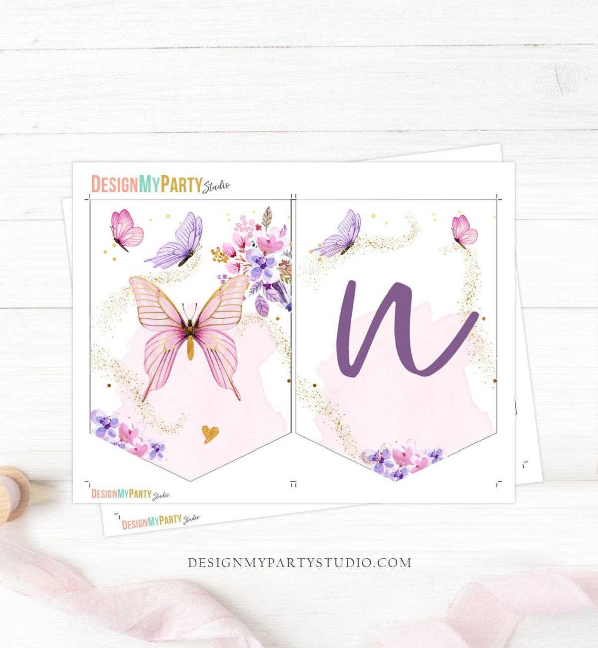 Butterfly High Chair Banner Little Butterfly Girl 1st First Birthday Garden Butterflies ONE Butterfly Party Decor PRINTABLE Digital 0437
