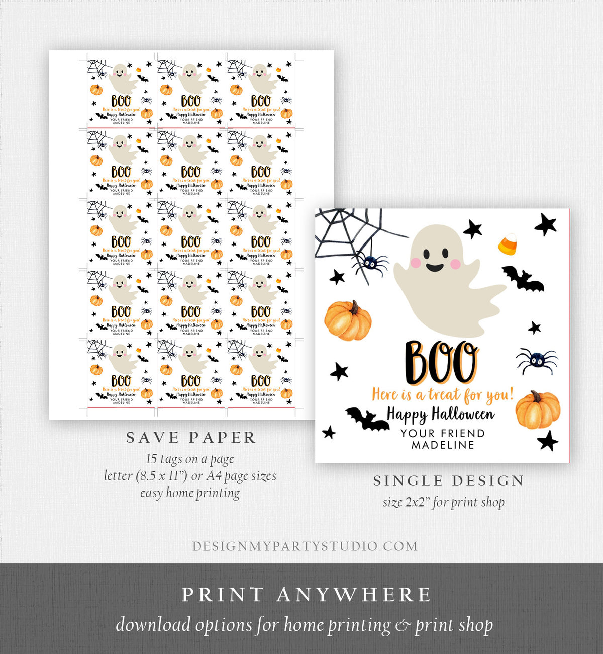 Editable Halloween Favor Tags Boo Gift Tags Costume Party Trick Or Treat Sticker Birthday Party Download Printable Template Corjl 0418 0261