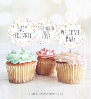 Baby Sprinkle Cupcake Toppers Favor Tags Baby Sprinkle Decoration Rainbow Gender Neutral Stickers Round Tag Download Digital PRINTABLE 0216