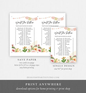 Editable Would She Rather Bridal Shower Game Cactus Fiesta Mexican Coed Shower Succulent Wedding Activity Corjl Template Printable 0419