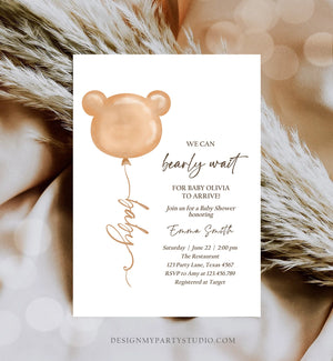Editable We Can Bearly Wait Baby Shower Invitation Teddy Bear Gender Neutral Brown Boho Printable Template Instant Download Corjl 0439