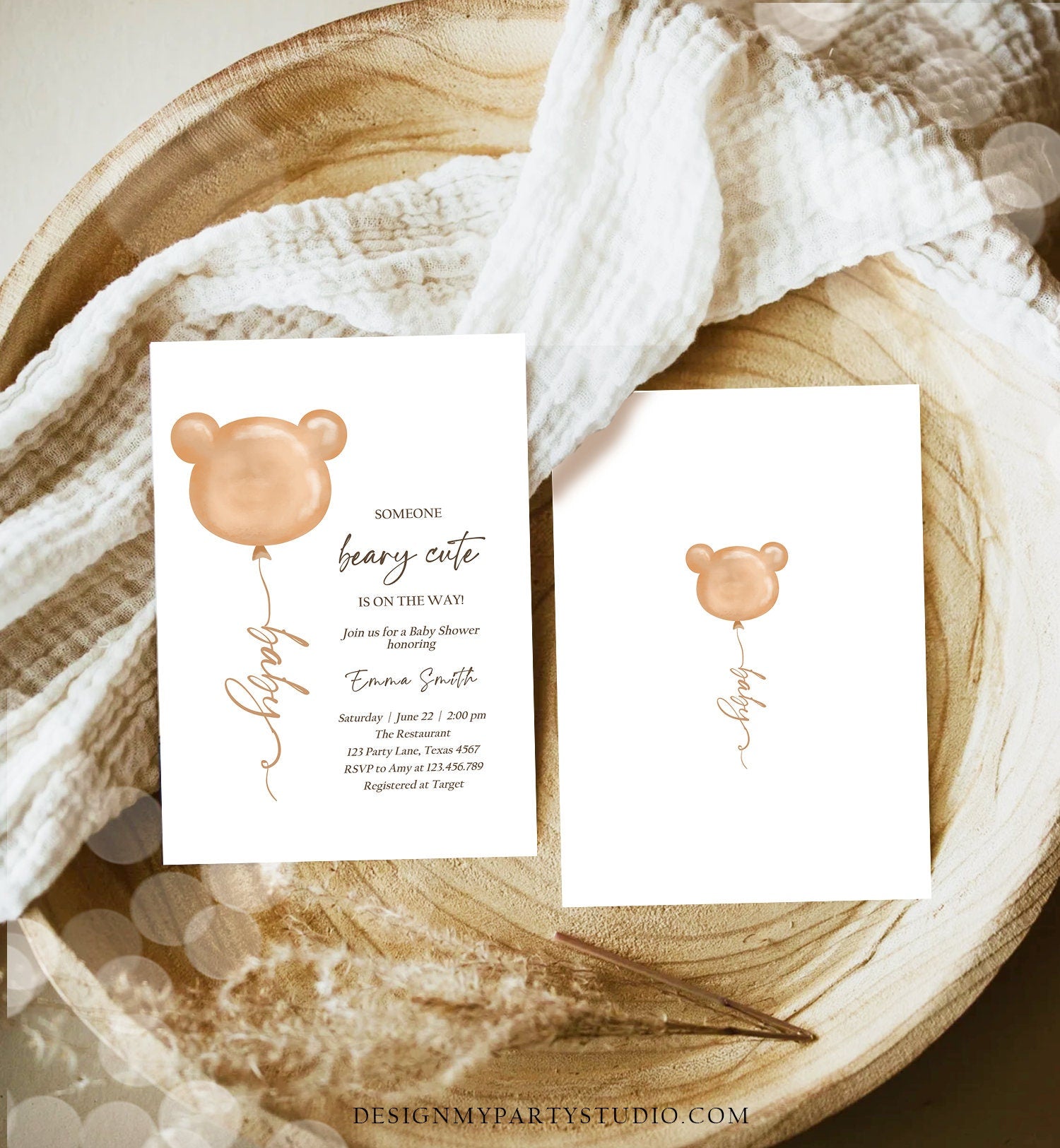Editable We Can Bearly Wait Baby Shower Invitation Teddy Bear Gender Neutral Brown Boho Printable Template Instant Download Corjl 0439