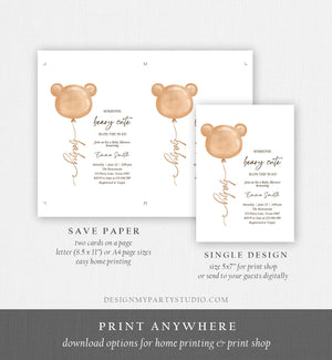 Editable We Can Bearly Wait Baby Shower Invitation Teddy Bear Gender Neutral Brown Boho Printable Template Instant Download Corjl 0439