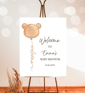 Editable Bear Baby Shower Welcome Sign Boho Teddy Bear Shower Bearly Wait Baby Shower Gender Neutral Bohemian Corjl Template Printable 0439