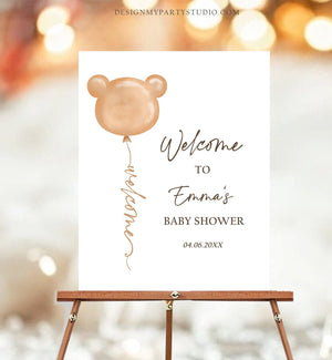 Editable Bear Baby Shower Welcome Sign Boho Teddy Bear Shower Bearly Wait Baby Shower Gender Neutral Bohemian Corjl Template Printable 0439