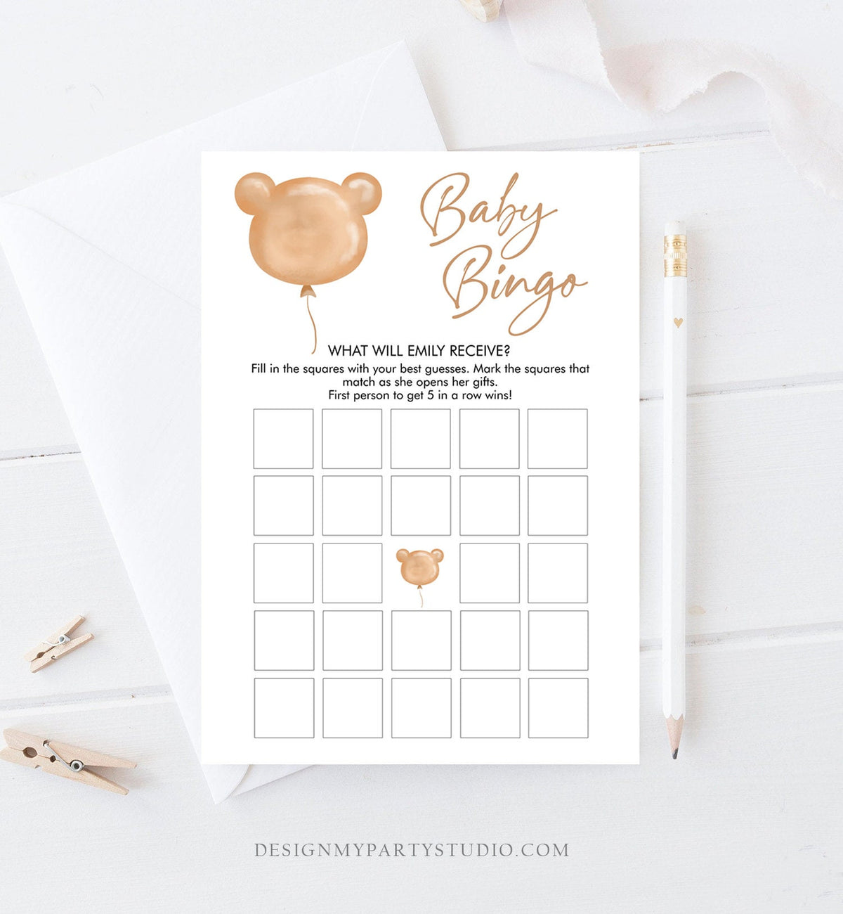 Editable Baby Bingo Game Baby Shower Game Modern Bear Cute Teddy Bear Baby Shower Boho Bearly Wait Activity Digital Template Printable 0439