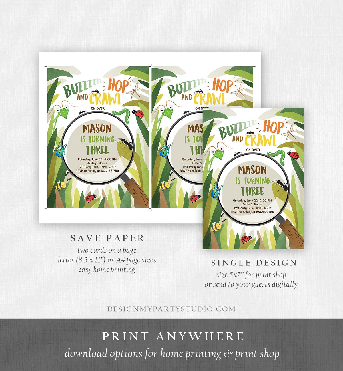 Editable Bug Birthday Invitation Insect Party Bugging Outdoor Garden Bug Hunt Bugs Boy Digital Download Evite Template Printable 0090