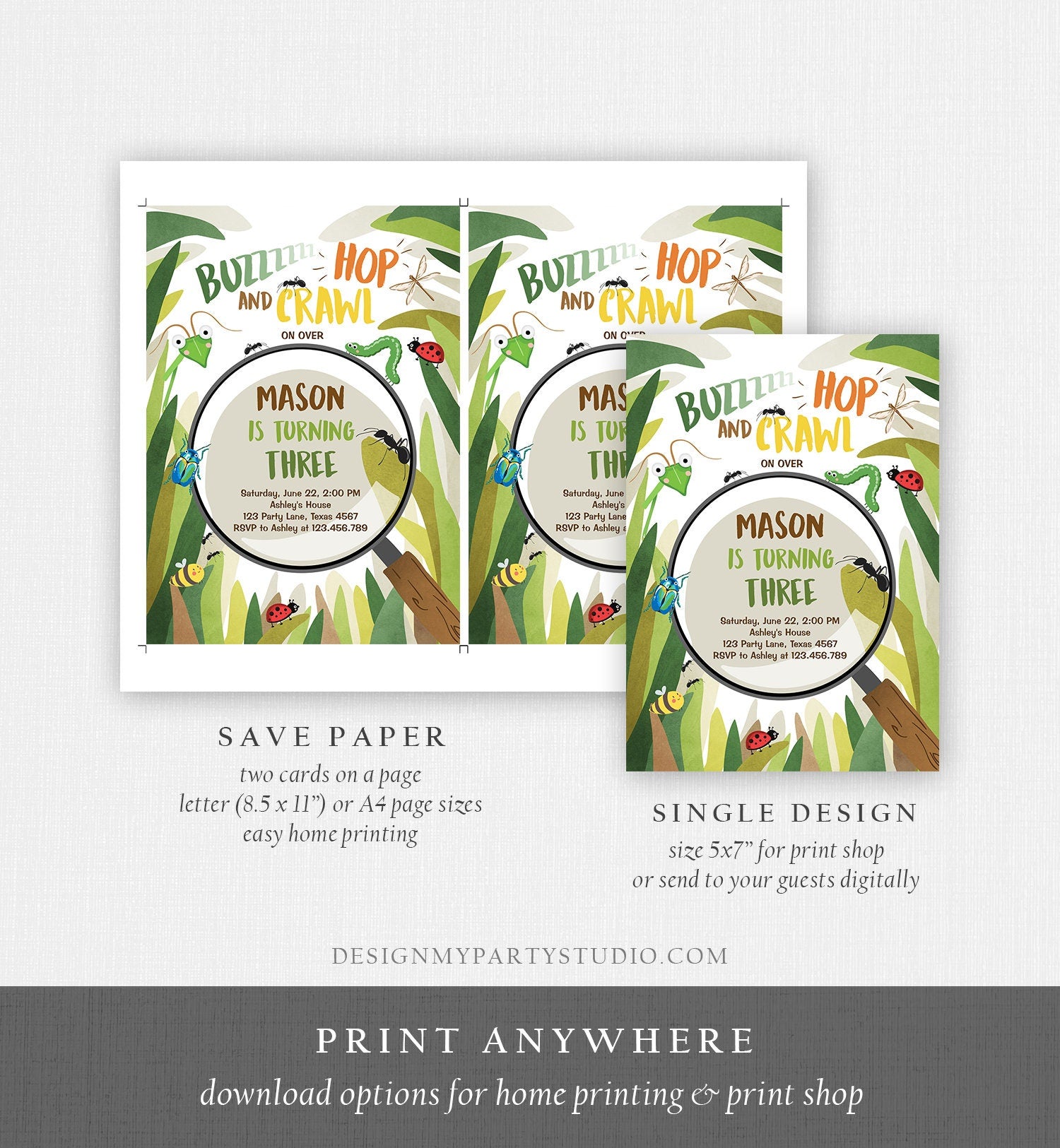 Editable Bug Birthday Invitation Insect Party Bugging Outdoor Garden Bug Hunt Bugs Boy Digital Download Evite Template Printable 0090
