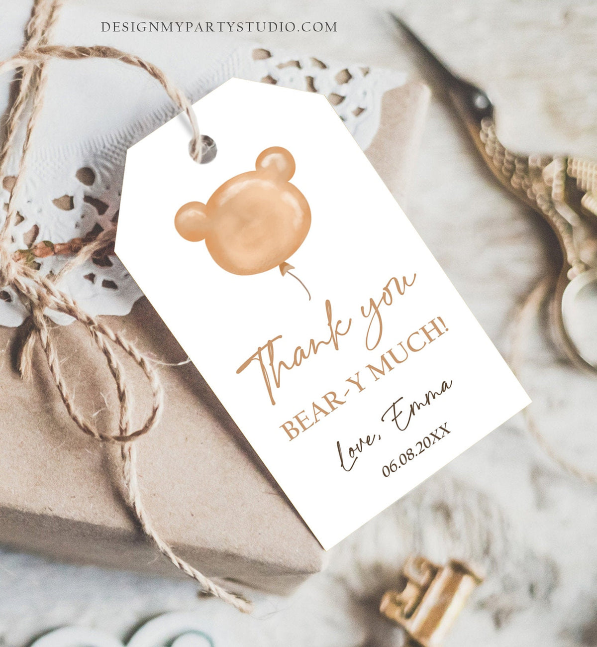Editable Boho Teddy Bear Favor Tags Thank You Beary Much Tag Bearly Wait Baby Shower Bear Label Boy Girl Template Corjl PRINTABLE 0439