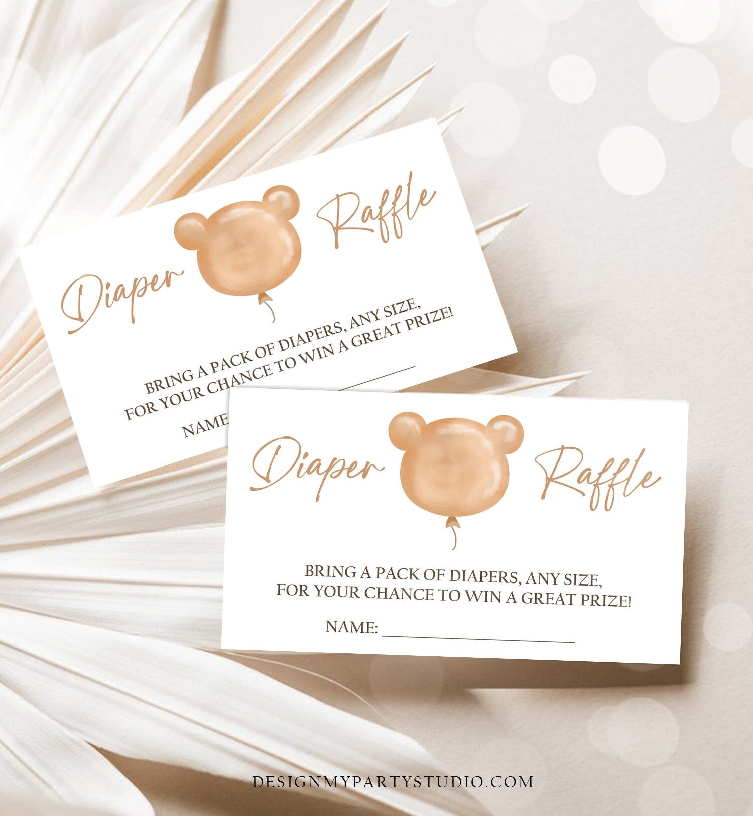 Editable Boho Teddy Bear Diaper Raffle Ticket Bear Baby Shower Insert Card Diaper Game Neutral Bearly Wait Template PRINTABLE Corjl 0439