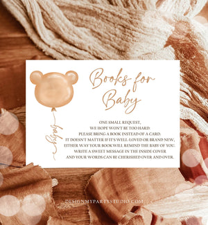Editable Bear Bring a Book Card Boho Teddy Bear Baby Shower Bearly Wait Books for Baby Gender Neutral Boy Girl Template PRINTABLE Corjl 0439