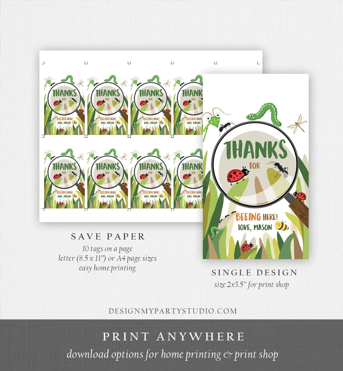 Editable Bug Favor Tags Bug Birthday Bugs Thank you tags Label Bug Party Insect Gift tags Bugging out Beeing Template PRINTABLE Corjl 0090