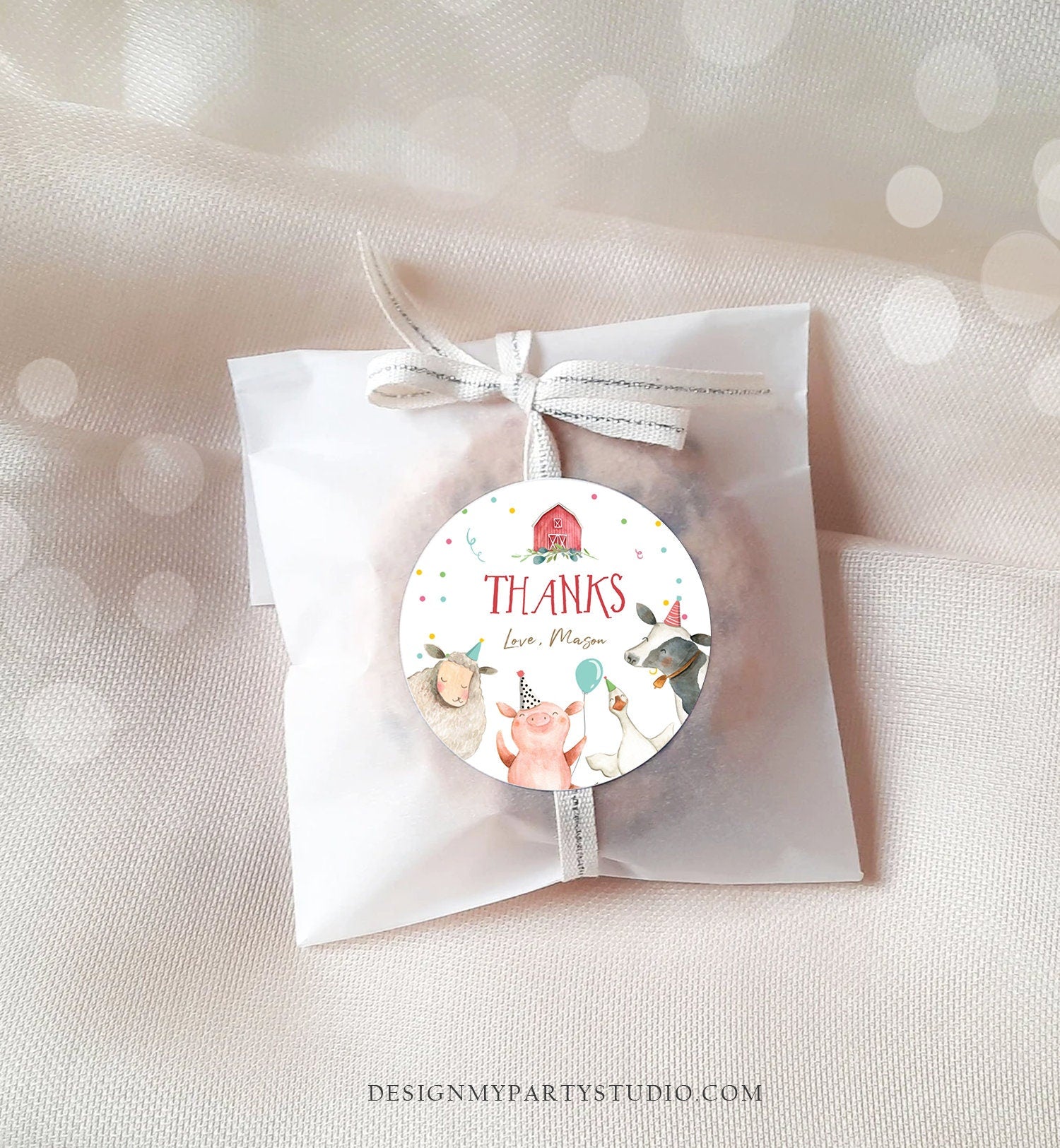 Editable Farm Animals Thank You Tags Boy Birthday Red Barn Barnyard Stickers Farm Birthday Decor Favor Tags Cow Confetti Template Corjl 0155