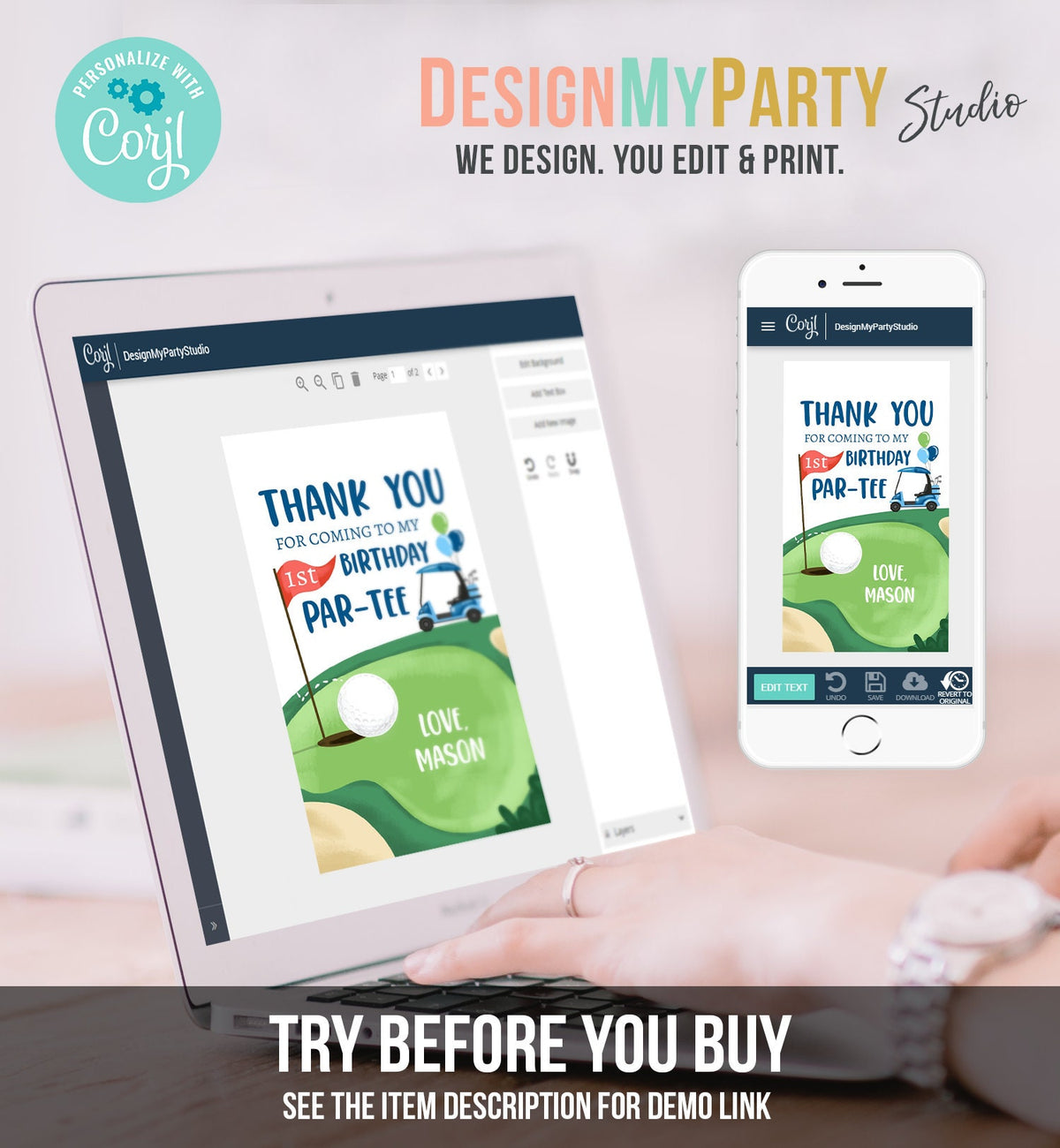 Editable Golf Favor Tags Golf Thank You Par-tee Tags Golfing Birthday Hole in One 1st Birthday Boy Gift Tag Download Template Printable 0405