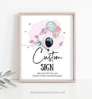 Editable Custom Sign Space Astronaut Birthday Party Outer Planets Galaxy Baby Shower Decor Girl Pink 8x10 Download PRINTABLE Corjl 0366