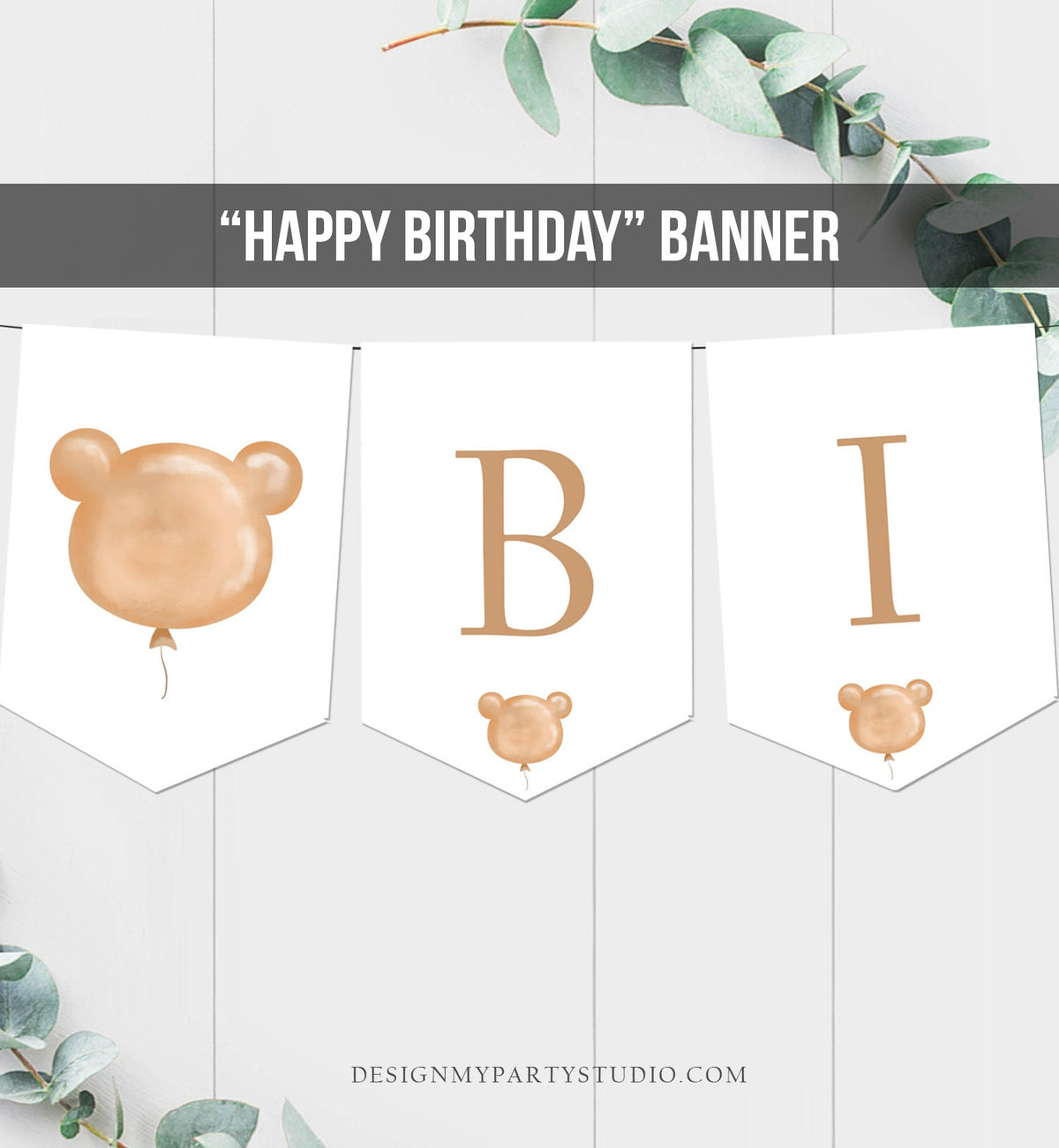 Happy Birthday Banner Teddy Bear Banner Girl Beary First Birthday Decorations Cute Bear Picnic Instant download PRINTABLE DIGITAL DIY 0439