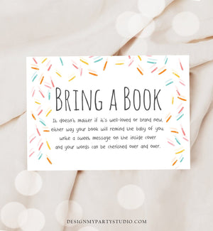 Editable Bring a Book Card Baby Sprinkle Book Insert Books for Baby Book Request Baby Shower Neutral Sprinkles Corjl Template Printable 0216