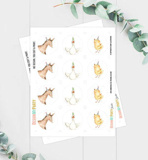 Barnyard Birthday Cupcake Toppers Favor Tags Farm Birthday Party Decoration Girl Farm Animals Pink Stickers download Digital PRINTABLE 0155