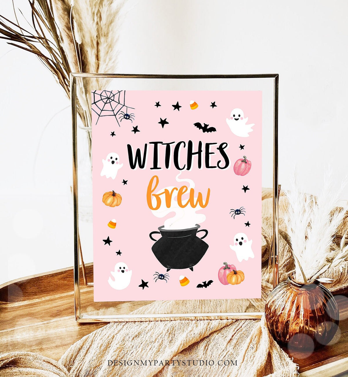 Halloween Party Sign Table Decor Halloween Ghost Party Sign Pink Ghost Spooktacular Birthday Witches Brew Digital Download Printable 0418