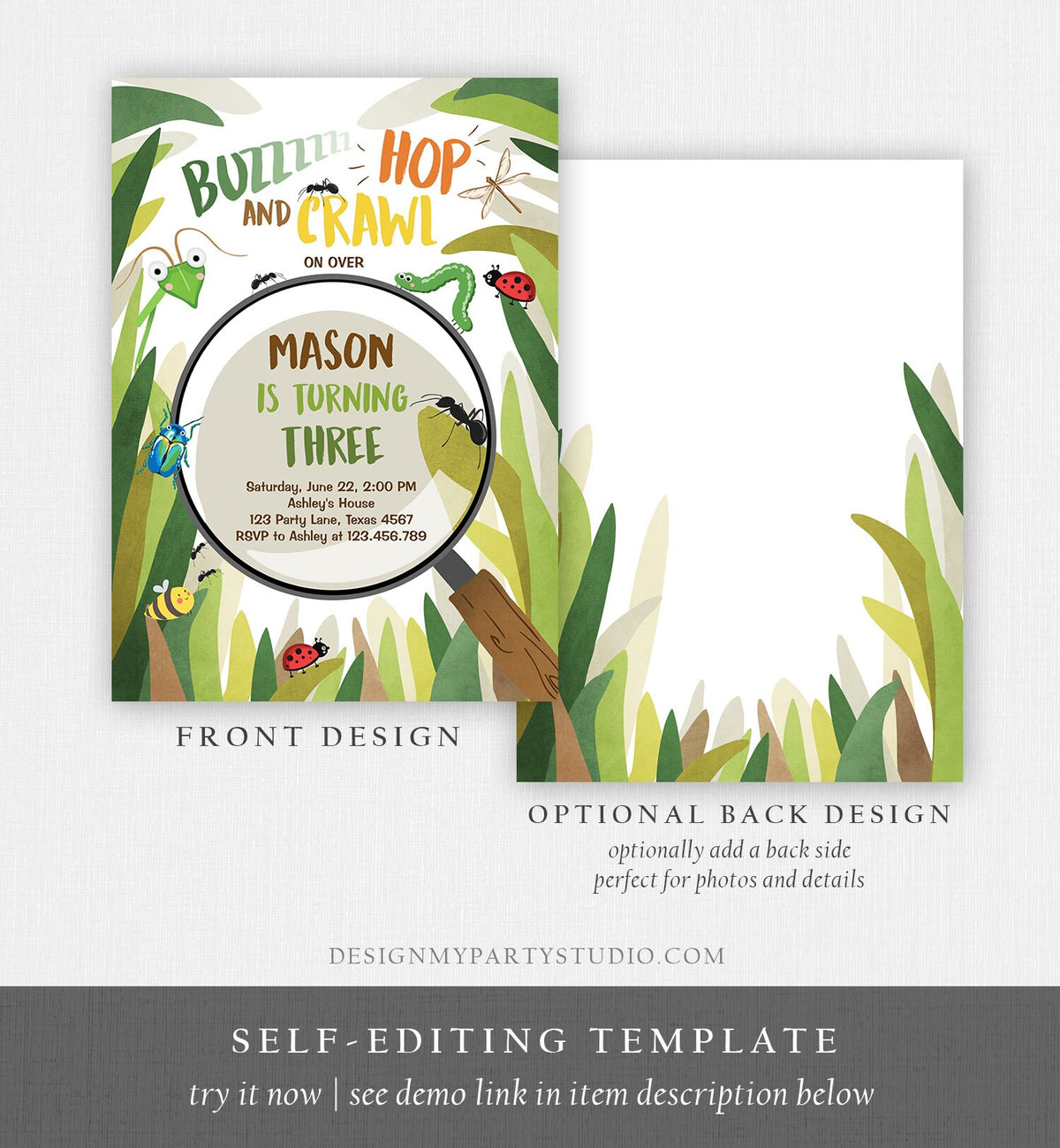 Editable Bug Birthday Invitation Insect Party Bugging Outdoor Garden Bug Hunt Bugs Boy Digital Download Evite Template Printable 0090