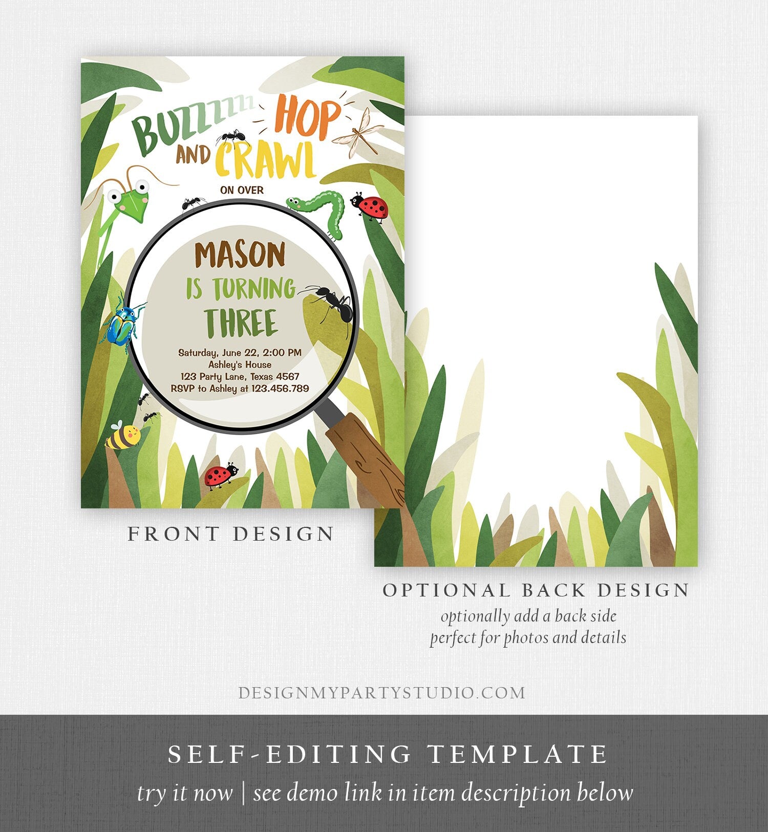 Editable Bug Birthday Invitation Insect Party Bugging Outdoor Garden Bug Hunt Bugs Boy Digital Download Evite Template Printable 0090