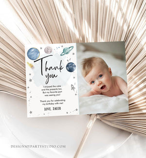 Editable Space Birthday Thank You Card Space Astronaut To the Moon Galaxy Thank You Note Silver Planet Printable Template Digital Corjl 0357