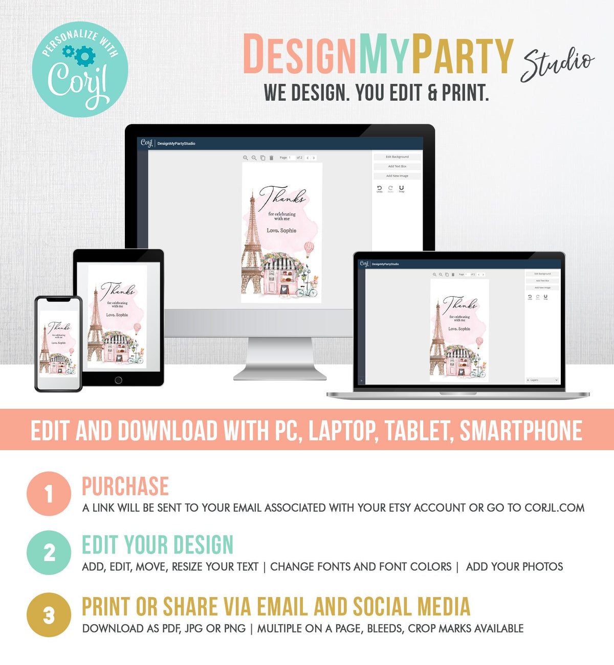 Editable Paris Birthday Favor Tag French Patisserie Parisian Cafe French Baby Shower Gift Floral Tea Party Digital Template Printable 0441