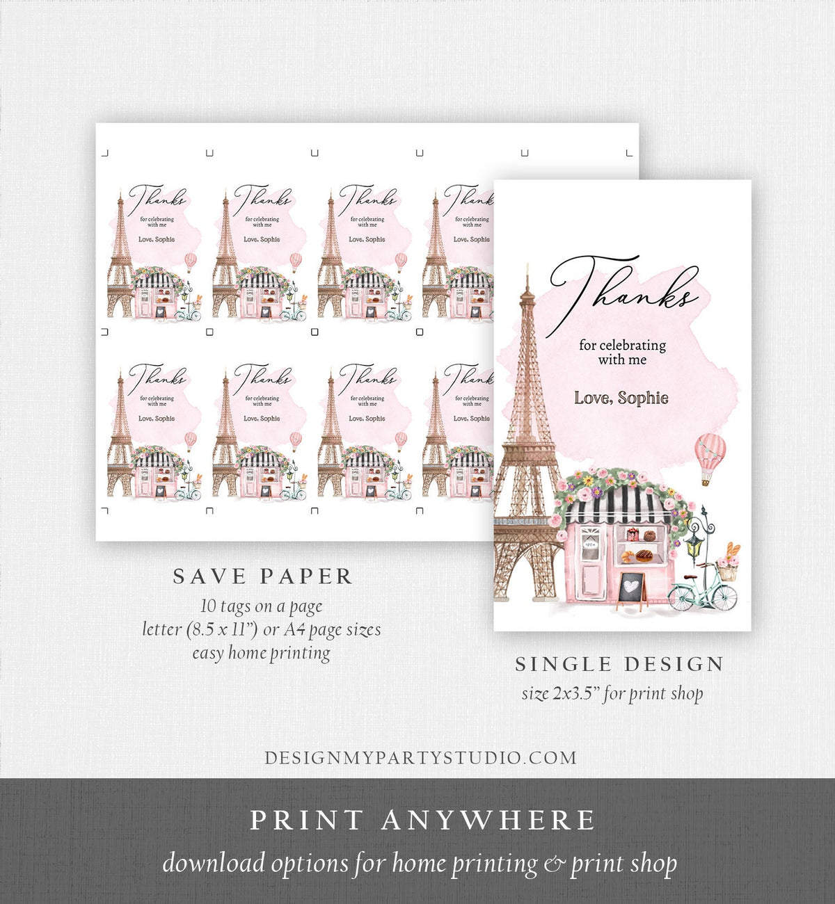 Editable Paris Birthday Favor Tag French Patisserie Parisian Cafe French Baby Shower Gift Floral Tea Party Digital Template Printable 0441