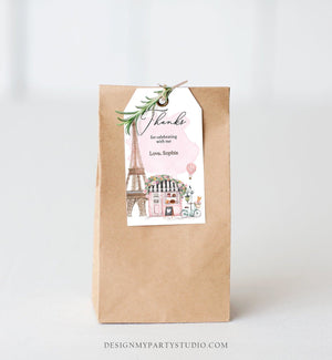 Editable Paris Birthday Favor Tag French Patisserie Parisian Cafe French Baby Shower Gift Tag Floral Tea Party Digital Corjl Template 0441