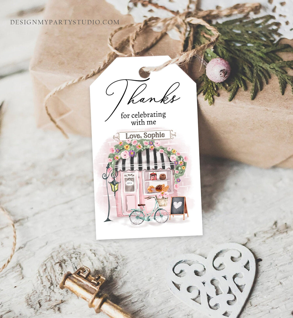 Editable Paris Birthday Favor Tag French Patisserie Parisian Cafe French Baby Shower Gift Tag Tea Party Digital Template Printable 0441