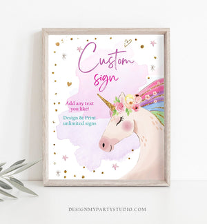 Editable Custom Sign Unicorn Birthday Magical Unicorn Party Decor Girl Pink Pastel Unicorn Party Signs 8x10 Download PRINTABLE Corjl 0411