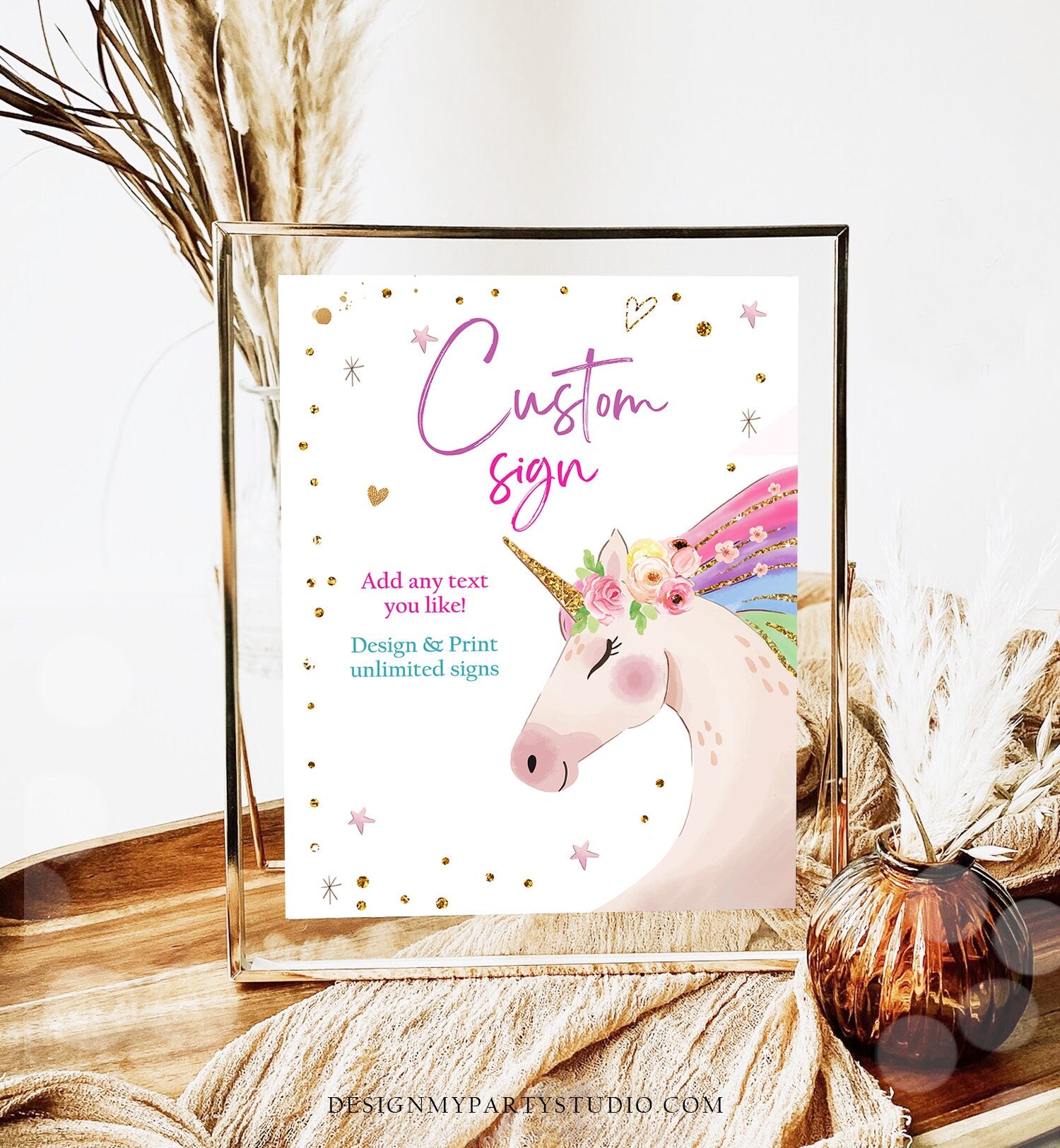 Editable Custom Sign Unicorn Birthday Magical Unicorn Party Decor Girl Pink Pastel Unicorn Party Signs 8x10 Download PRINTABLE Corjl 0411