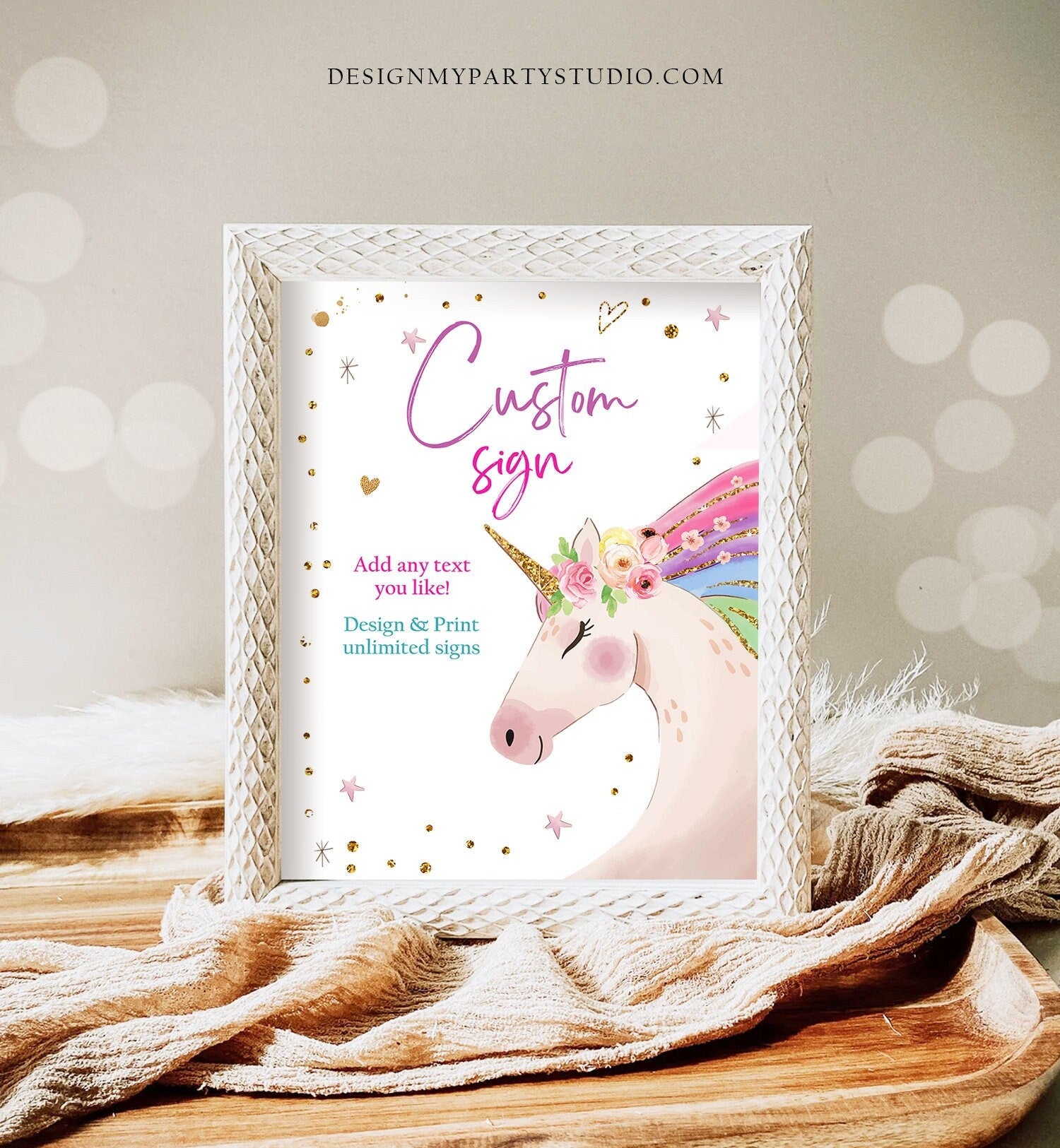 Editable Custom Sign Unicorn Birthday Magical Unicorn Party Decor Girl Pink Pastel Unicorn Party Signs 8x10 Download PRINTABLE Corjl 0411