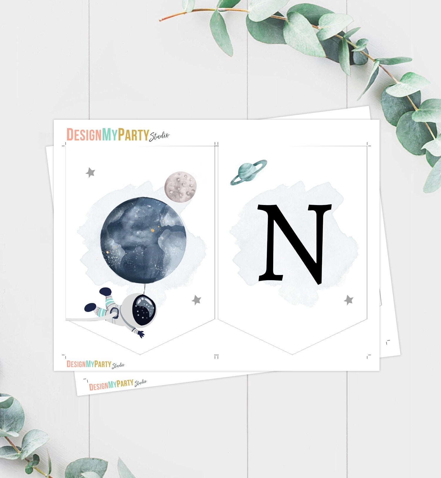 Outer Space Planets High Chair Banner Astronaut Rocket 1st First Birthday Boy High Chair ONE Banner Party Decor PRINTABLE Digital 0366