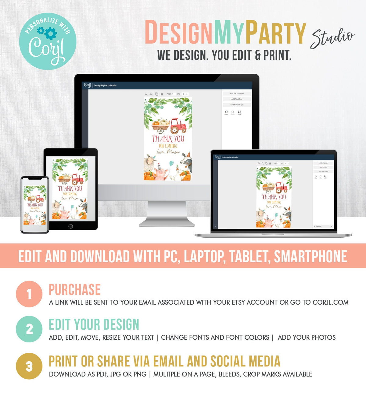 Editable Pumpkin Farm Favor Tags Tags Boy Red Tractor Birthday Thank You Barnyard Fall Gift Tags Farm Birthday Template PRINTABLE Corjl 0155